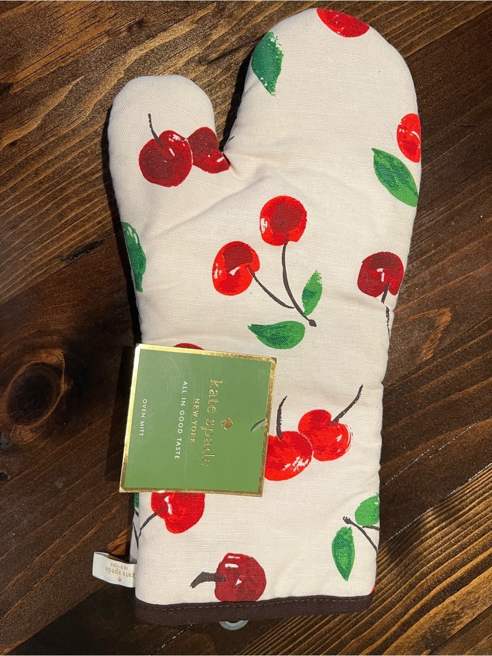 Kate Spade NWT Cherry Pattern Cotton Kitchen Oven Mitt Red Green